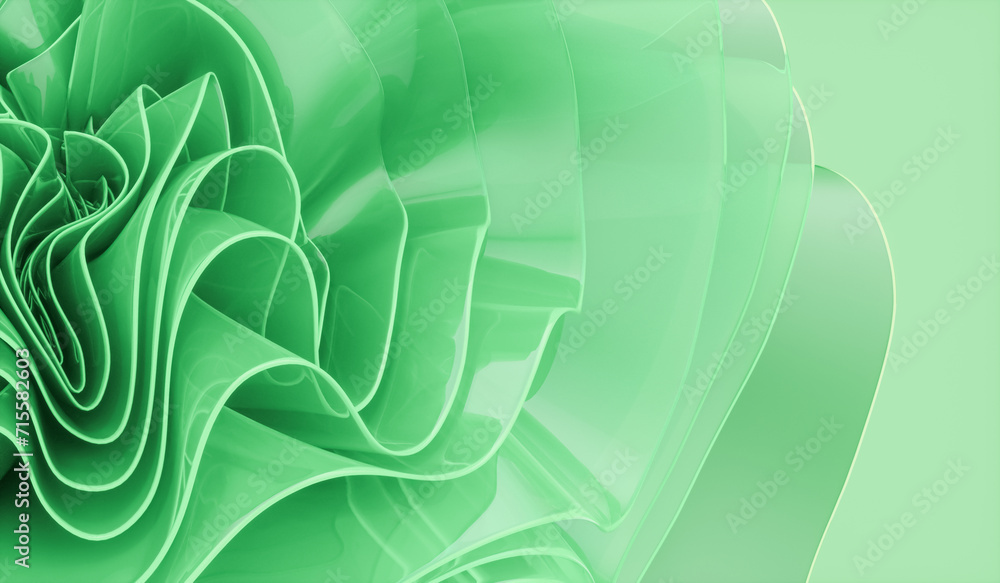 Poster 3d rendering of green abstract layered crystal glass background. futuristic tech background.
