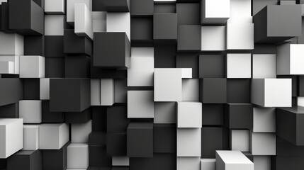 Black and White Photo of a Group of Cubes Accurately Stacked Together