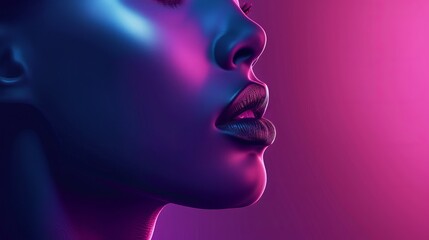Obraz premium Close Up of Womans Face on Pink Background