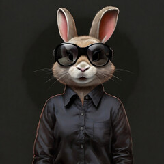 Funny rabbit with sunglasses on black background. 3d illustration.