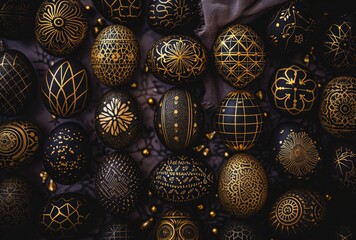 Gold and black decorated easter eggs