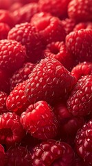 Close-Up of a Bunch of Raspberries - Fresh, Juicy, Red Berries Up Close
