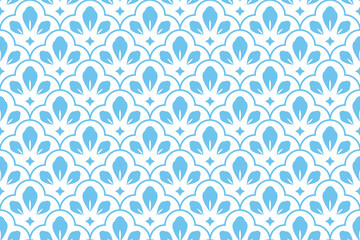 Flower geometric pattern. Seamless vector background. White and blue ornament. Ornament for fabric, wallpaper, packaging. Decorative print