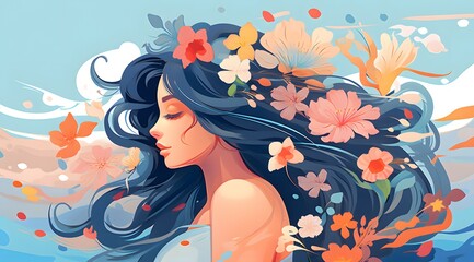 A serene illustration of a woman surrounded by lush flowers symbolizing growth and beauty