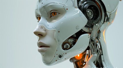 Robot With Orange Eyes and White Face, Futuristic Technology Illustration