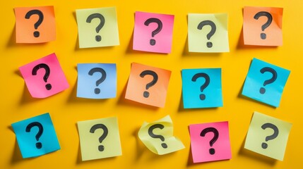 Collection of Sticky Notes With Question Marks, Logical Questions, Problem Solving, Puzzling Solutions, Seek Answers, Uncertainty