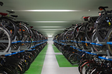 public bicycle garage full with parked bikes