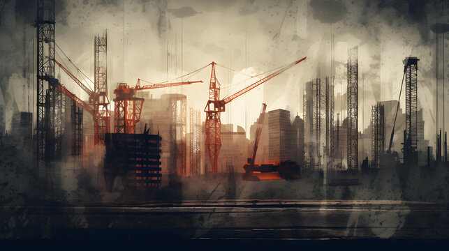 Construction background with a detailed grunge effect, copy space, crane wallpaper, generative ai
