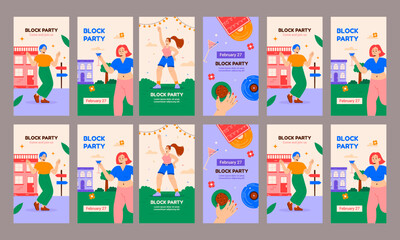 happy block party 2024 social media post template vector flat design