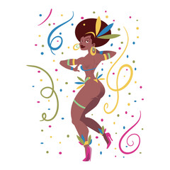 Obraz na płótnie Canvas Cartoon de linda mulher negra, sambista de escola de samba no carnaval do Brasil.