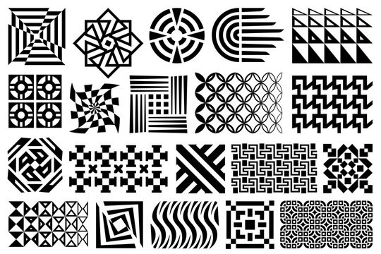 Abstract geometric design elements and patterns. Black and white Memphis stile design shapes, ornaments.