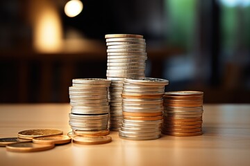 Gold growth arrow with stack of gold coins money and business savings investment concept