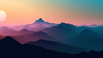 Fototapeta na wymiar sunset in the illustration of the mountain