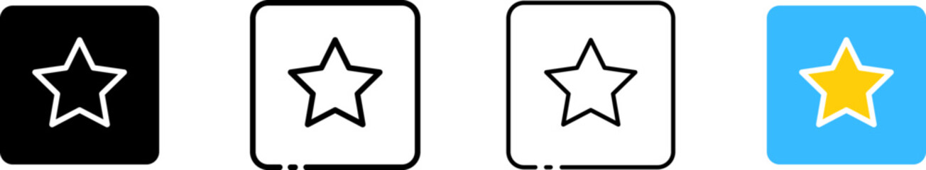 Star icons in a square. Different styles, star icons in a square. Vector icons