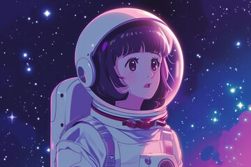A cute kawaii girl astronaut anime style. Generative AI
