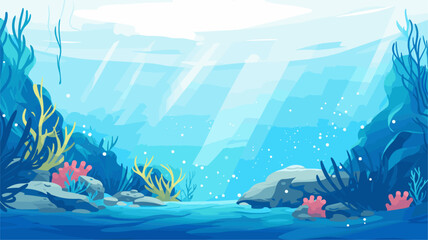Vectorized underwater scene with marine life, offering tranquil and aquatic backgrounds for projects with a nature-inspired theme. simple minimalist illustration creative