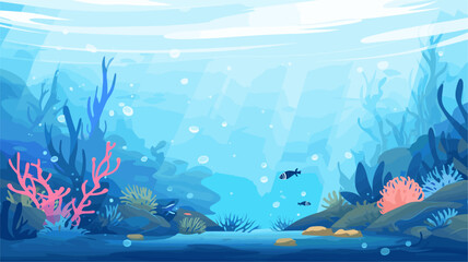 Vectorized underwater scene with marine life, offering tranquil and aquatic backgrounds for projects with a nature-inspired theme. simple minimalist illustration creative - obrazy, fototapety, plakaty