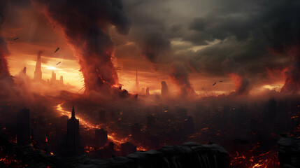 Fototapeta na wymiar Illustration showing the idea of the end of the world, its destruction, doom, generative ai