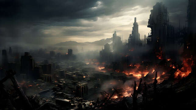 Illustration showing the idea of the end of the world, its destruction, doom, generative ai