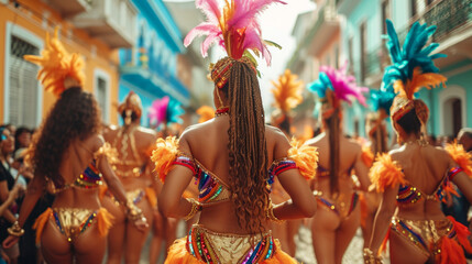 Members of the carnival parade in the city of Salvador. - obrazy, fototapety, plakaty