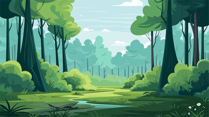 Vector illustration of a tranquil forest scene with trees and foliage, creating serene and nature-inspired backgrounds for various projects. simple minimalist illustration creative