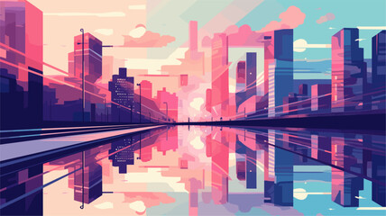 cityscape with buildings and reflections, offering a contemporary and metropolitan feel for urban-themed backgrounds. simple minimalist illustration creative - obrazy, fototapety, plakaty
