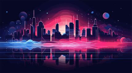 Small minimalist background illustration, line art style. one line, creative,anime. Abstract neon lights and glowing signs, creating an electrifying and dynamic background for a modern and energetic