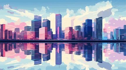 cityscape with buildings and reflections, offering a contemporary and metropolitan feel for urban-themed backgrounds. simple minimalist illustration creative