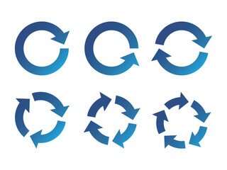 リサイクルの矢印セット　サイクル　アイコン　回転　ベクター　循環  青　circle arrow icon set. - obrazy, fototapety, plakaty