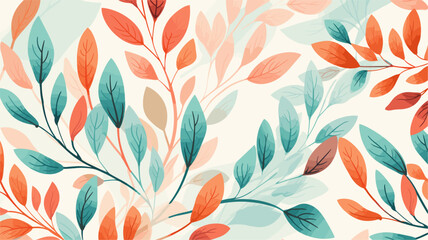 Small minimalist background illustration, line art style. one line, creative,anime.  leaves and foliage forming a seamless pattern, capturing the organic and harmonious beauty of a vibrant natural