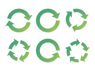 Obraz premium リサイクルの矢印セット サイクル アイコン 回転 ベクター 循環 緑 circle arrow icon set.