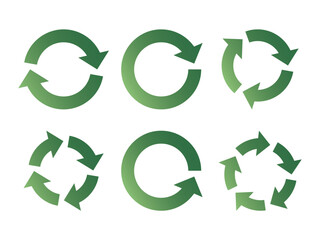 リサイクルの矢印セット　サイクル　アイコン　回転　ベクター　循環  緑　circle arrow icon set.