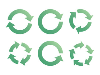 リサイクルの矢印セット　サイクル　アイコン　回転　ベクター　循環  緑　circle arrow icon set. - obrazy, fototapety, plakaty