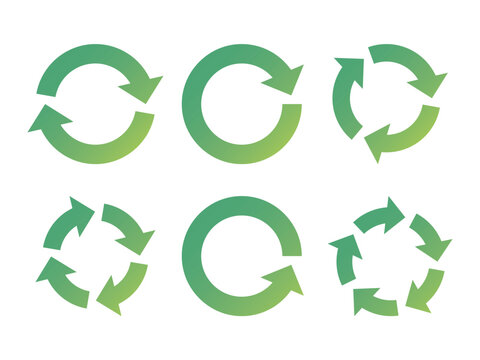 リサイクルの矢印セット　サイクル　アイコン　回転　ベクター　循環  緑　circle arrow icon set.