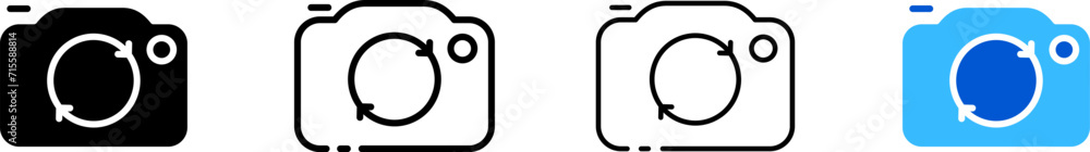 Poster camera icons. different styles, arrows in a circle, a set of cameras. vector icons