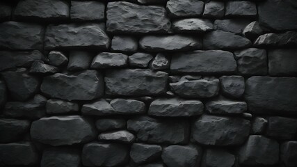 Old black stone brick wall texture for background or  decorative design. - obrazy, fototapety, plakaty