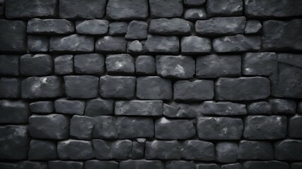 Old black stone brick wall texture for background or  decorative design.