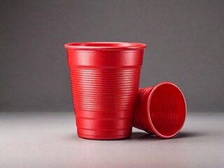 red plastic cups isolated on white background 