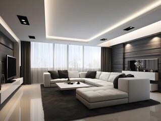 Naklejka na ściany i meble Modern living room interior design. Living room ideas. Drawing room interior design. 3d rendering 