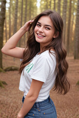 Naklejka premium Close up portrait of a happy young girl smiling. Generative AI