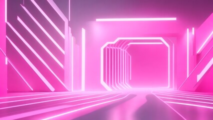 Abstract technology concept presentation background with neon lights pink and white tones, d image from Generative AI
