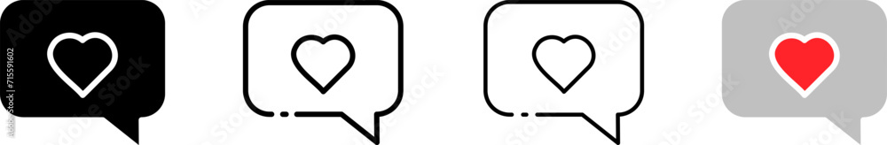 Poster heart inside message bubble. different styles, heart in speech bubble icons. vector icons