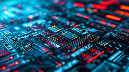 Technology Circuit Board: An abstract background featuring a technology circuit board, representing digital innovation and connectivity - obrazy, fototapety, plakaty