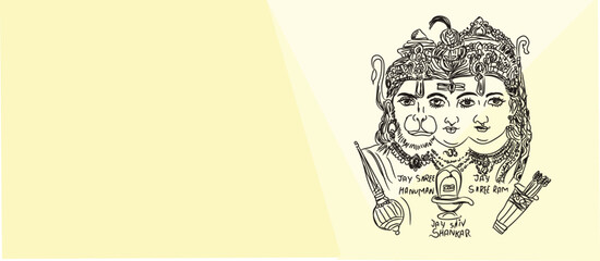 lord ram, hanuman and shiv ji vector design