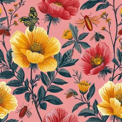 Fotobehang Seamless Floral Summer Blossom: Vintage Textile Art in Romantic Garden © VICHIZH
