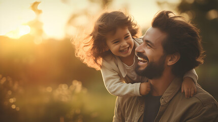 Loving Dad and Daughter: Heartwarming scene of father and child playtime. Copy Space. - obrazy, fototapety, plakaty