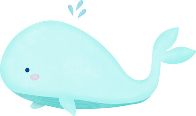 blue whale cartoon watercolor illustration isolated on transparent background  © BLACKSO STUDIO 
