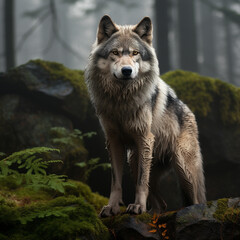 Solitary Wolf in Picturesque Natural Setting Embark on a visual journey with ‘Solitary Wolf in Picturesque Natural Setting