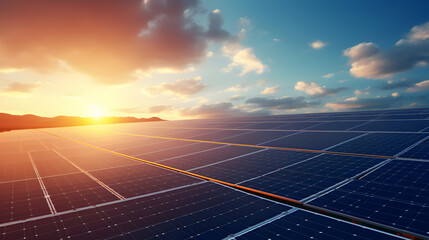 Solar Panel against Vibrant Sky, Clean Electric Alternative
