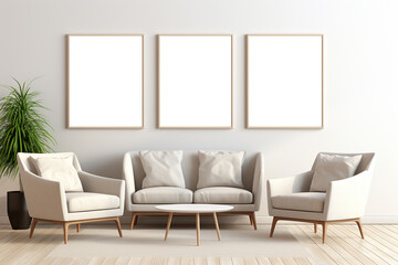 White home living room interior with drawer and art decoration, mockup frames